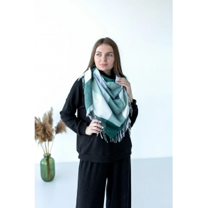 Велика зелена кашемірова хустка косинка в клітину CASHMERE. Photo 2